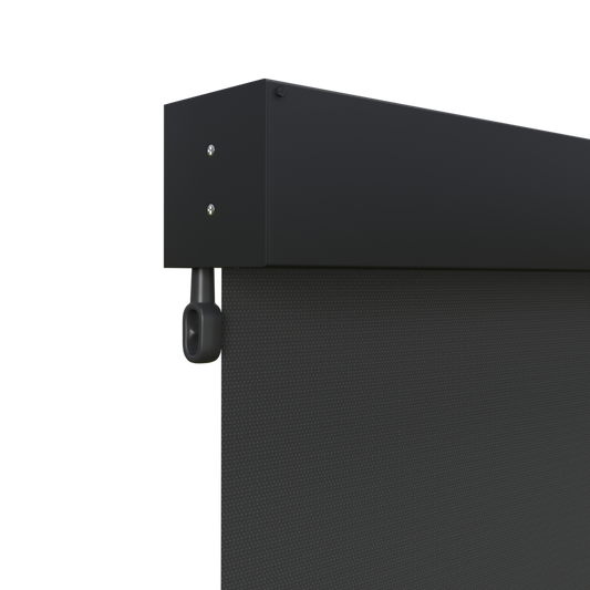 Crank Outdoor Blind - Black Fabric with Monument Fully Enclosed Pelmet