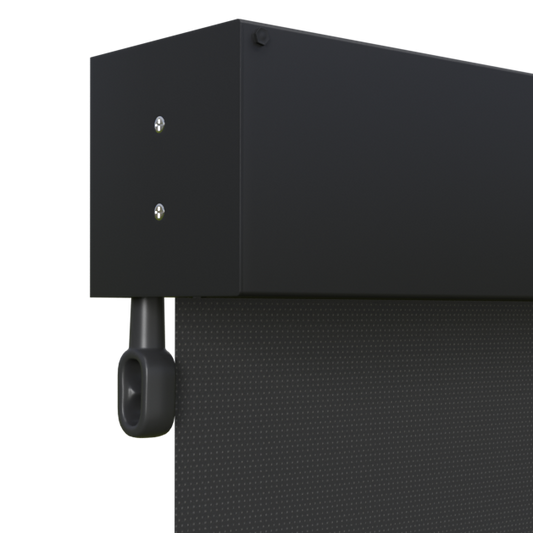 Crank Outdoor Blind - Black Fabric with Monument Fully Enclosed Pelmet