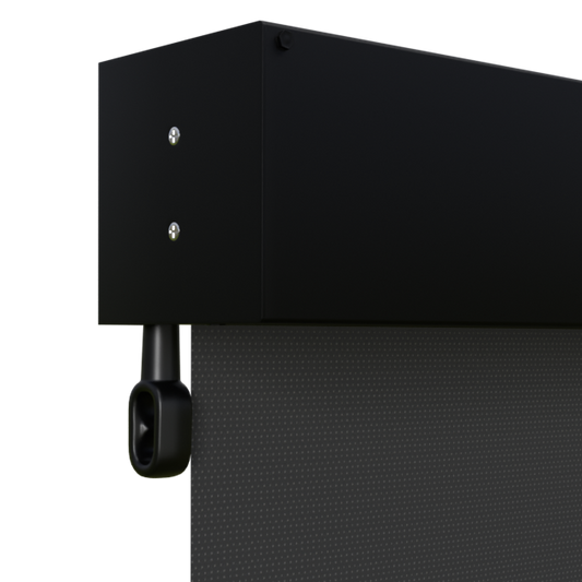 Crank Outdoor Blind - Black Fabric with Nightsky Black Fully Enclosed Pelmet