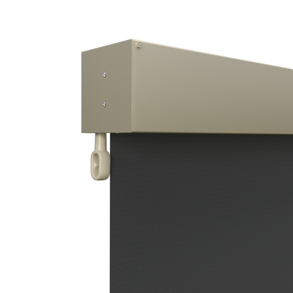 Crank Outdoor Blind - Black Fabric with Paperbark Fully Enclosed Pelmet