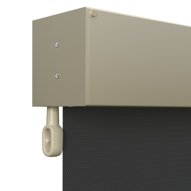 Crank Outdoor Blind - Black Fabric with Paperbark Fully Enclosed Pelmet