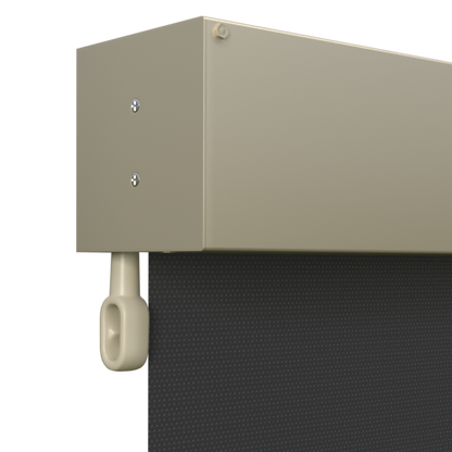 Crank Outdoor Blind - Black Fabric with Paperbark Fully Enclosed Pelmet