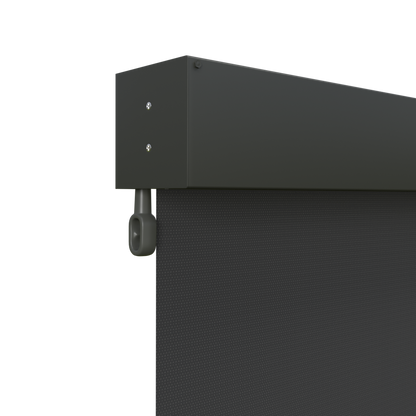 Crank Outdoor Blind - Black Fabric with Woodland Grey Fully Enclosed Pelmet