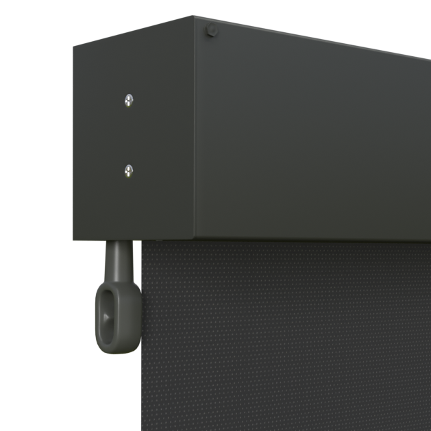 Crank Outdoor Blind - Black Fabric with Woodland Grey Fully Enclosed Pelmet
