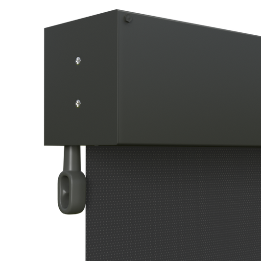 Crank Outdoor Blind - Black Fabric with Woodland Grey Fully Enclosed Pelmet