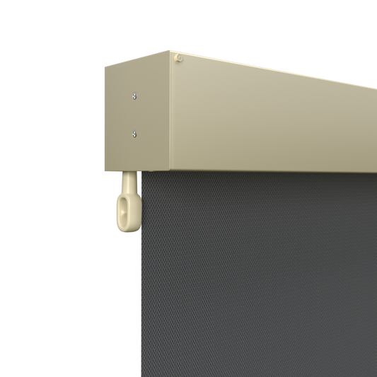 Crank Outdoor Blind - Flint Fabric with Classic Cream Fully Enclosed Pelmet