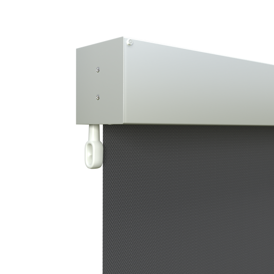 Crank Outdoor Blind - Flint Fabric with Dover White Fully Enclosed Pelmet