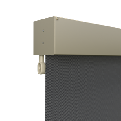 Crank Outdoor Blind - Flint Fabric with Paperbark Fully Enclosed Pelmet
