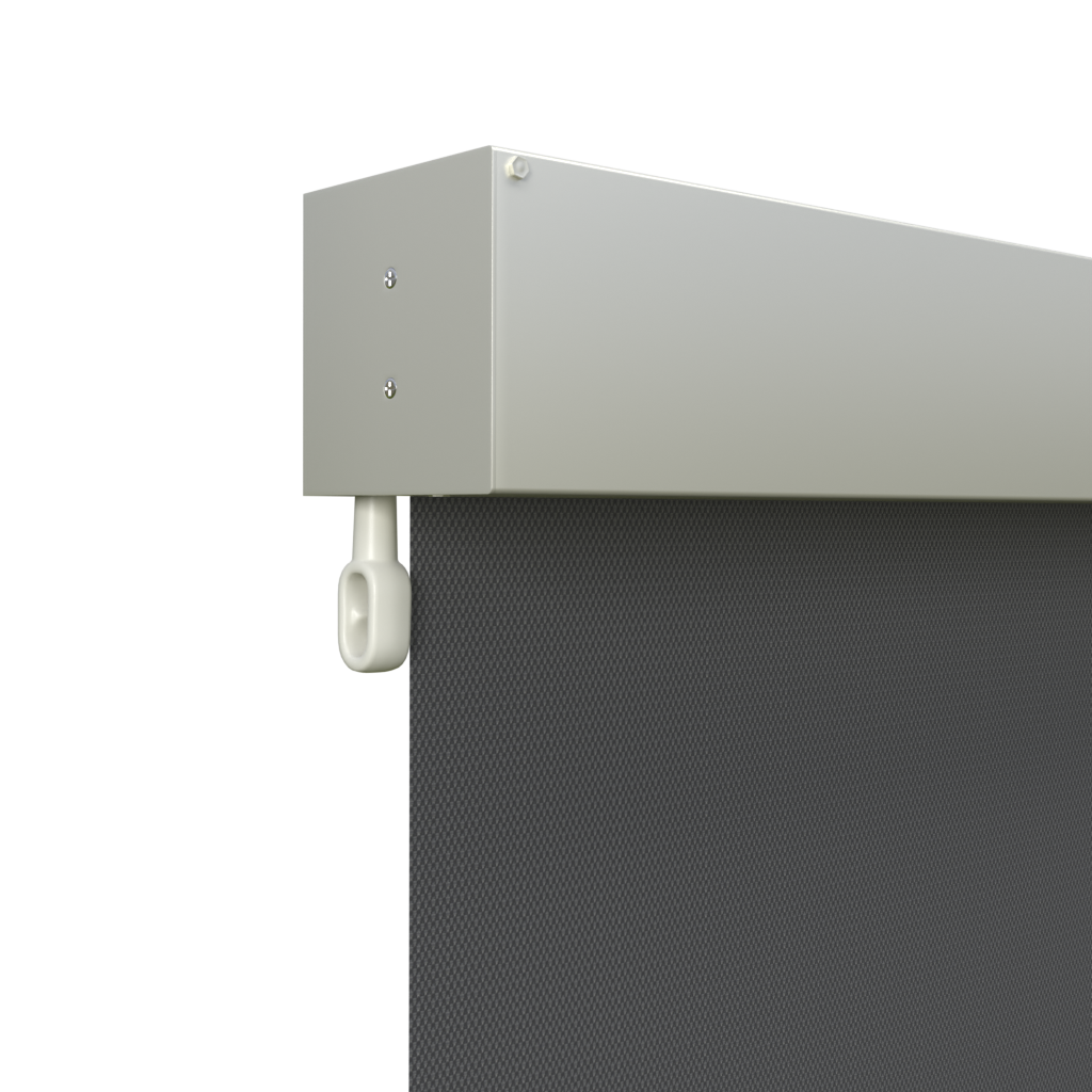 Crank Outdoor Blind - Flint Fabric with Surfmist Fully Enclosed Pelmet