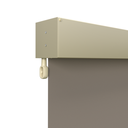 Crank Outdoor Blind - Caramel Fabric with Classic Cream Fully Enclosed Pelmet