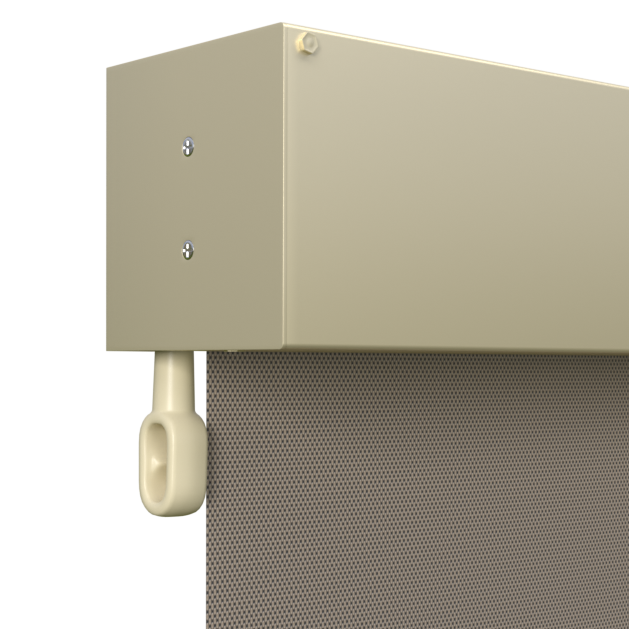Crank Outdoor Blind - Caramel Fabric with Classic Cream Fully Enclosed Pelmet