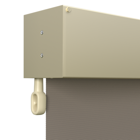 Crank Outdoor Blind - Caramel Fabric with Classic Cream Fully Enclosed Pelmet