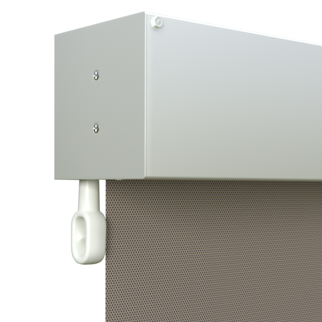 Crank Outdoor Blind - Caramel Fabric with Dover White Fully Enclosed Pelmet