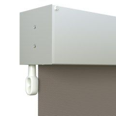 Crank Outdoor Blind - Caramel Fabric with Dover White Fully Enclosed Pelmet