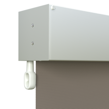 Crank Outdoor Blind - Caramel Fabric with Dover White Fully Enclosed Pelmet