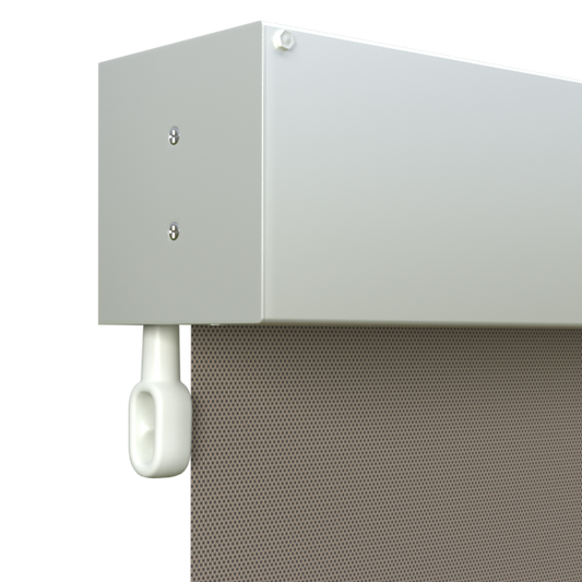 Crank Outdoor Blind - Caramel Fabric with Dover White Fully Enclosed Pelmet