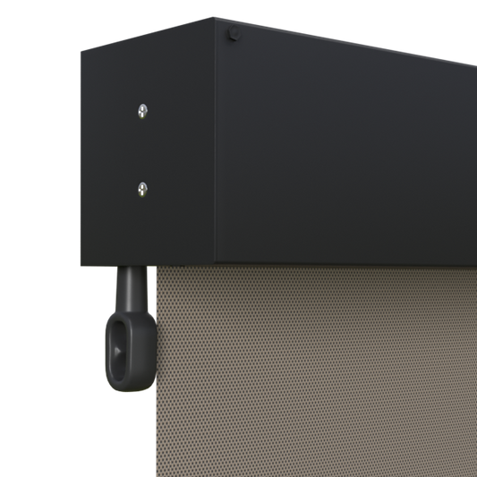 Crank Outdoor Blind - Caramel Fabric with Monument Fully Enclosed Pelmet