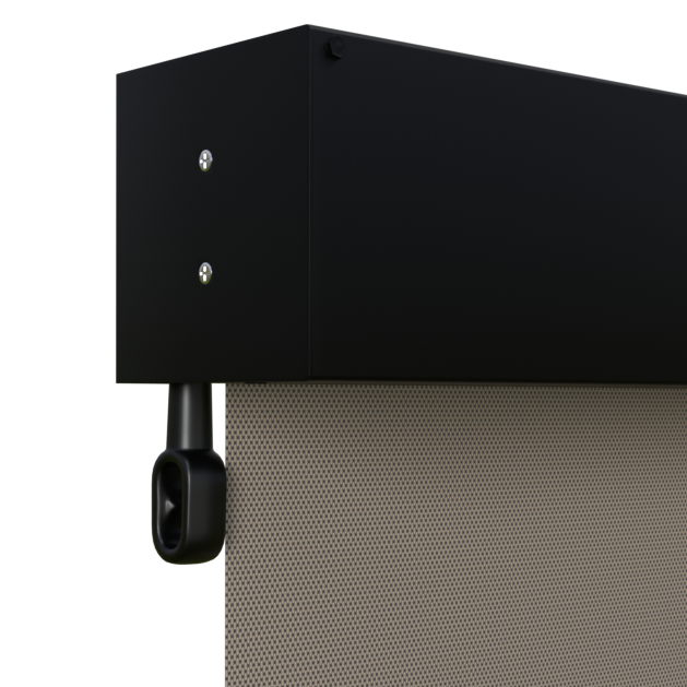 Crank Outdoor Blind - Caramel Fabric with Nightsky Black Fully Enclosed Pelmet