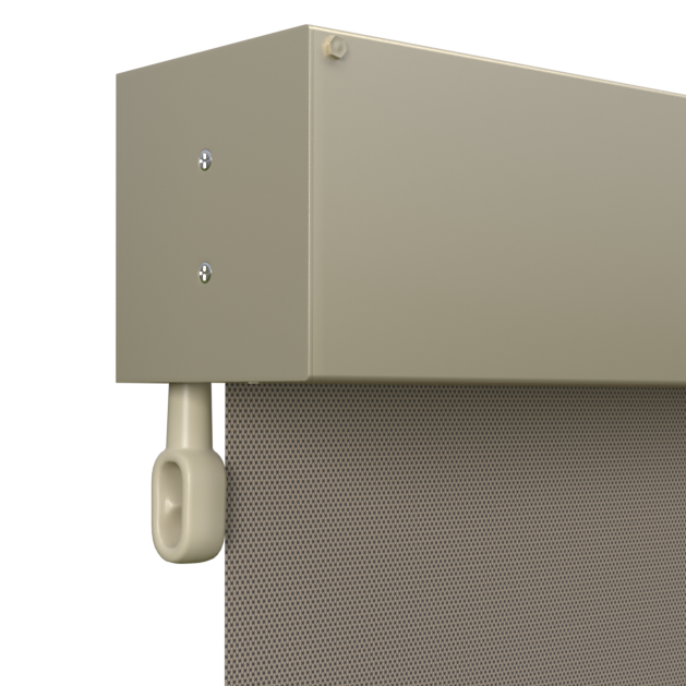 Crank Outdoor Blind - Caramel Fabric with Paperbark Fully Enclosed Pelmet