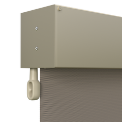 Crank Outdoor Blind - Caramel Fabric with Paperbark Fully Enclosed Pelmet