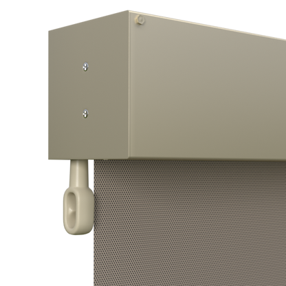 Crank Outdoor Blind - Caramel Fabric with Paperbark Fully Enclosed Pelmet