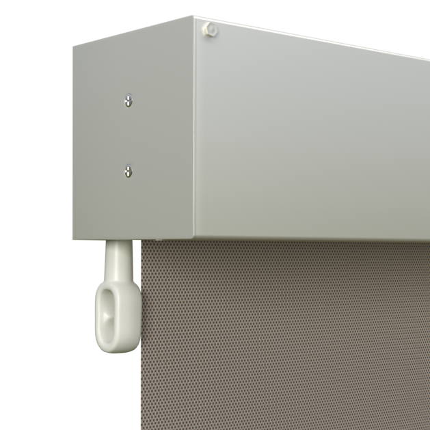 Crank Outdoor Blind - Caramel Fabric with Surfmist Fully Enclosed Pelmet