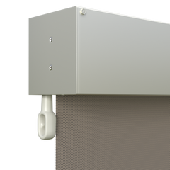 Crank Outdoor Blind - Caramel Fabric with Surfmist Fully Enclosed Pelmet