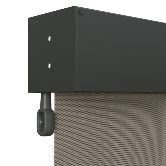 Crank Outdoor Blind - Caramel Fabric with Woodland Grey Fully Enclosed Pelmet