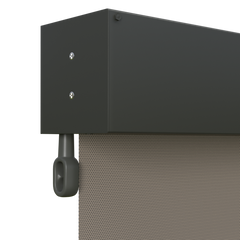 Crank Outdoor Blind - Caramel Fabric with Woodland Grey Fully Enclosed Pelmet