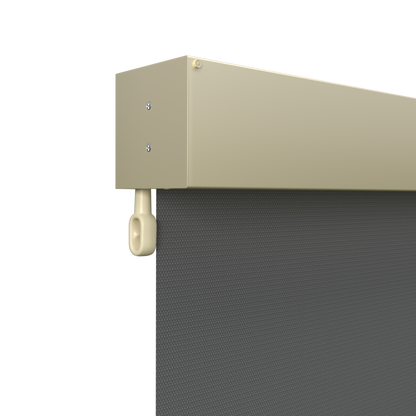 Crank Outdoor Blind - Charcoal Fabric with Classic Cream Fully Enclosed Pelmet