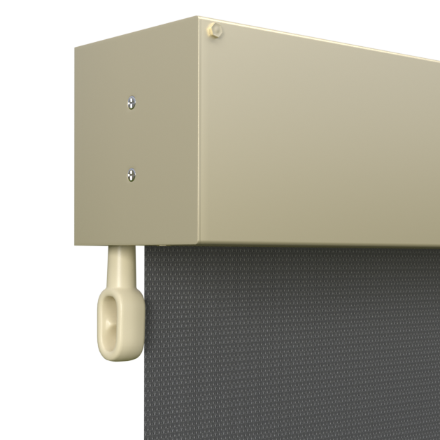 Crank Outdoor Blind - Charcoal Fabric with Classic Cream Fully Enclosed Pelmet