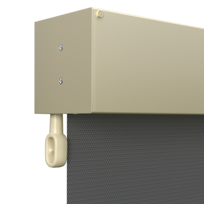 Crank Outdoor Blind - Charcoal Fabric with Classic Cream Fully Enclosed Pelmet