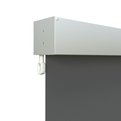 Crank Outdoor Blind - Charcoal Fabric with Dover White Fully Enclosed Pelmet