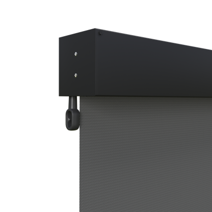 Crank Outdoor Blind - Charcoal Fabric with Monument Fully Enclosed Pelmet