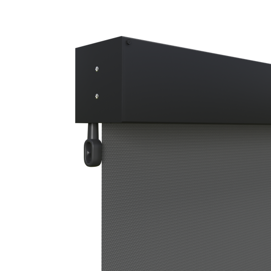 Crank Outdoor Blind - Charcoal Fabric with Monument Fully Enclosed Pelmet