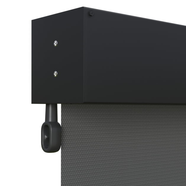 Crank Outdoor Blind - Charcoal Fabric with Monument Fully Enclosed Pelmet