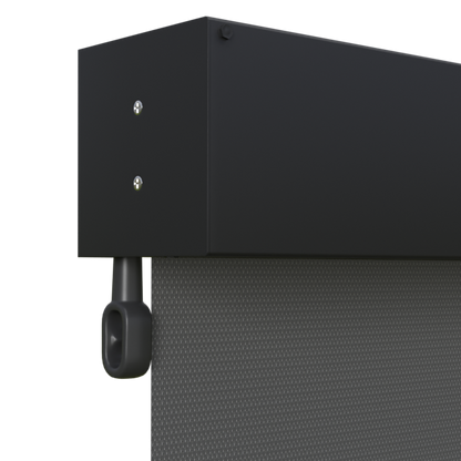Crank Outdoor Blind - Charcoal Fabric with Monument Fully Enclosed Pelmet