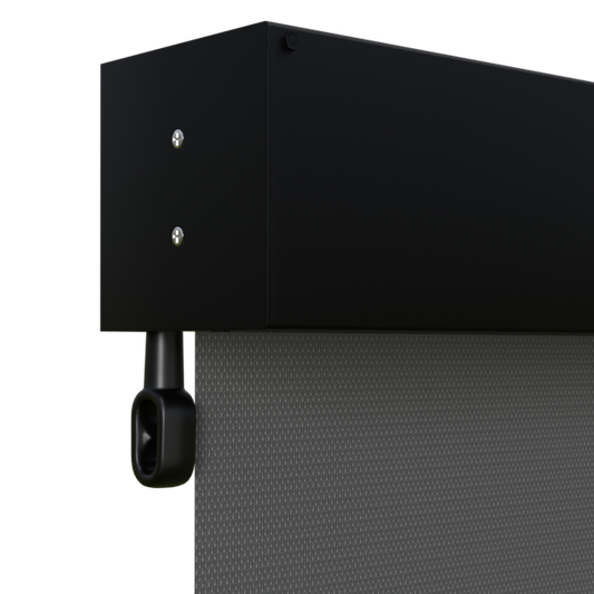 Crank Outdoor Blind - Charcoal Fabric with Nightsky Black Fully Enclosed Pelmet