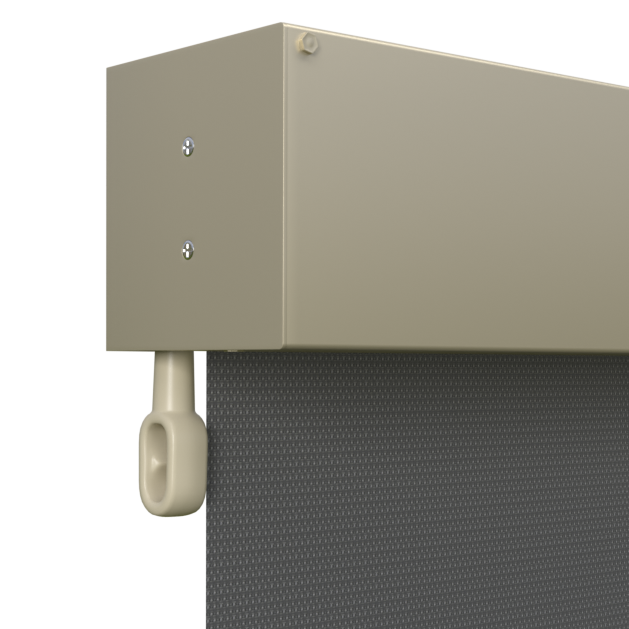 Crank Outdoor Blind - Charcoal Fabric with Paperbark Fully Enclosed Pelmet