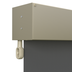 Crank Outdoor Blind - Charcoal Fabric with Paperbark Fully Enclosed Pelmet