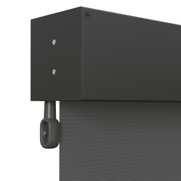 Crank Outdoor Blind - Charcoal Fabric with Woodland Grey Fully Enclosed Pelmet