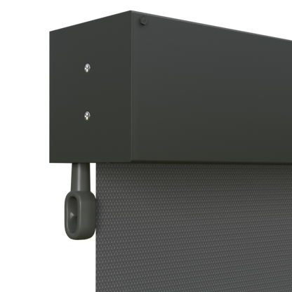 Crank Outdoor Blind - Charcoal Fabric with Woodland Grey Fully Enclosed Pelmet