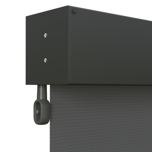 Crank Outdoor Blind - Charcoal Fabric with Woodland Grey Fully Enclosed Pelmet