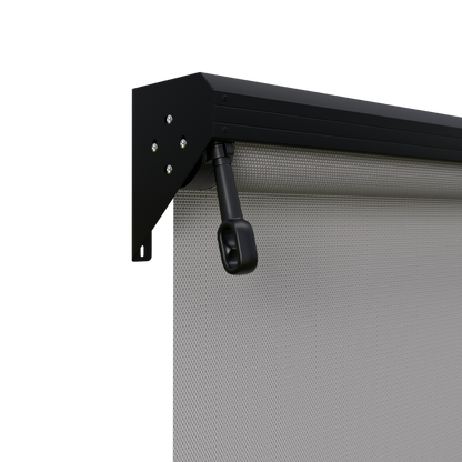 Crank Outdoor Blind - Grey Fabric with Nightsky Black Semi-Enclosed Pelmet