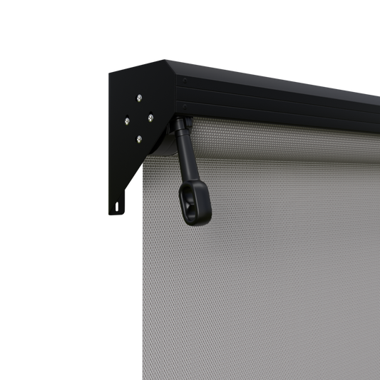 Crank Outdoor Blind - Grey Fabric with Nightsky Black Semi-Enclosed Pelmet