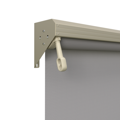 Crank Outdoor Blind - Grey Fabric with Paperbark Semi-Enclosed Pelmet