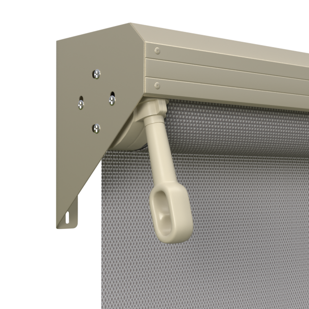 Crank Outdoor Blind - Grey Fabric with Paperbark Semi-Enclosed Pelmet