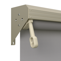 Crank Outdoor Blind - Grey Fabric with Paperbark Semi-Enclosed Pelmet