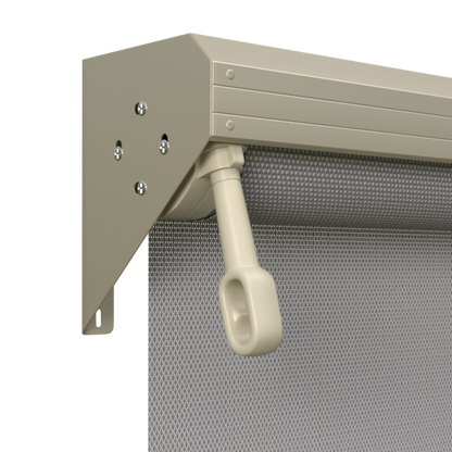 Crank Outdoor Blind - Grey Fabric with Paperbark Semi-Enclosed Pelmet