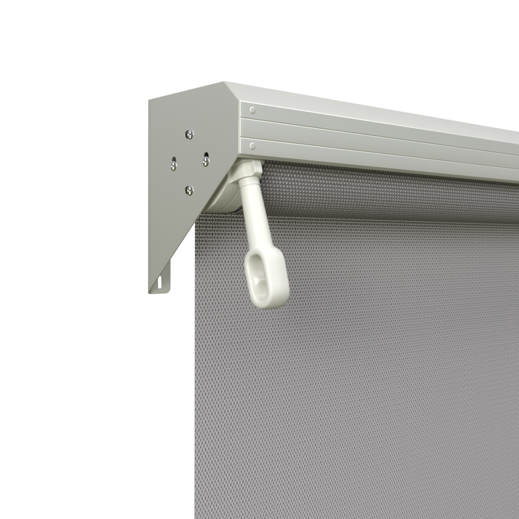 Crank Outdoor Blind - Grey Fabric with Surfmist Semi-Enclosed Pelmet